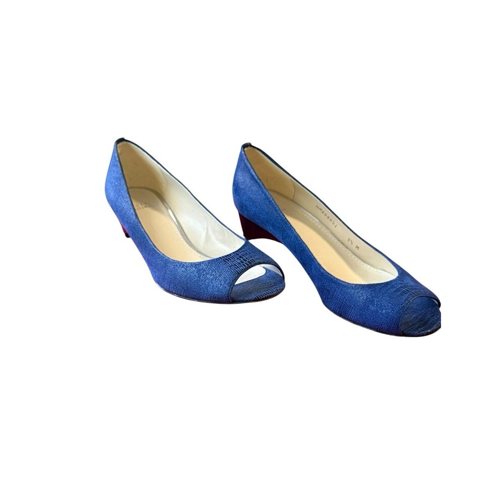 Stuart Weitzman Blue Lizard Embossed Peep Toe Pumps Heels Size 9.5 M Spain - Picture 2 of 8